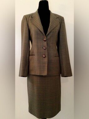 TAILOR-MADE British Plaid Wool Green Multi Skirt-Jacket Suit - Women 4 US